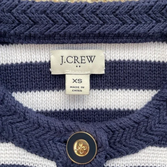 J. Crew Striped Cotton Lady Jacket Cardigan Sweater Navy and White Size XS - Picture 3 of 4